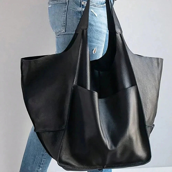 Black Casual Women's Large Capacity Tote Bag With Front Pocket - Picture 1 of 5